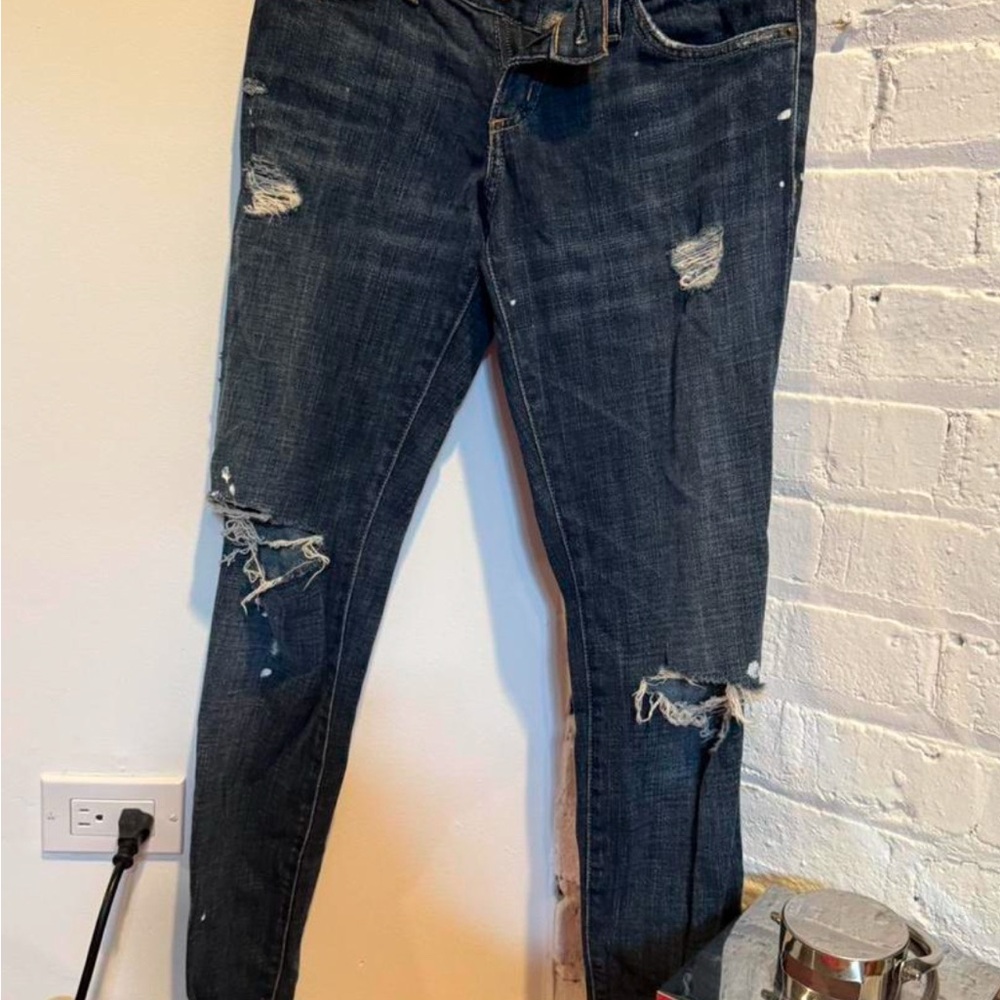Current/Elliott Dark Blue Distressed Skinny Jeans